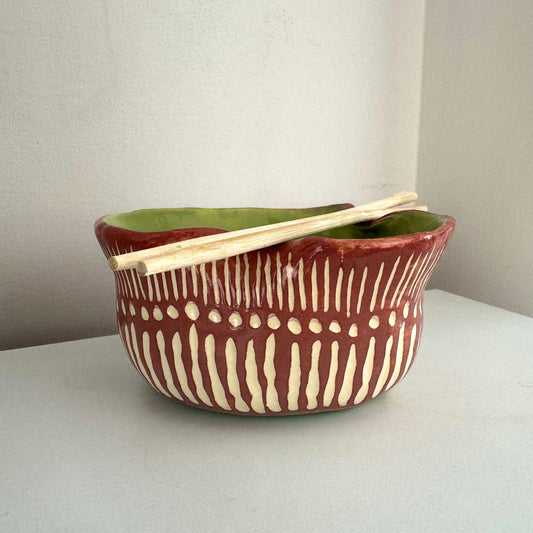 Tazón de cerámica para ramen con soporte para palillos