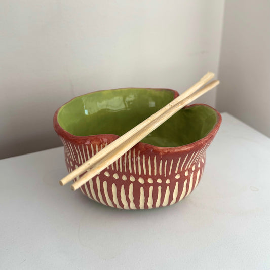 Tazón de cerámica para ramen con soporte para palillos