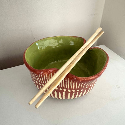 Tazón de cerámica para ramen con soporte para palillos